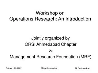 Workshop on Operations Research: An Introduction