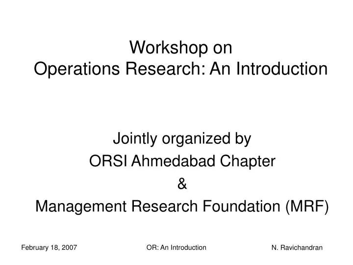 workshop on operations research an introduction
