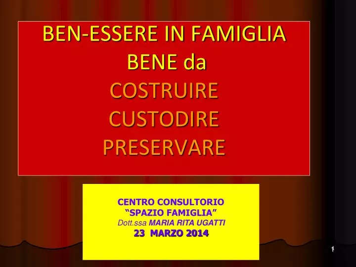 ben essere in famiglia bene da costruire custodire preservare