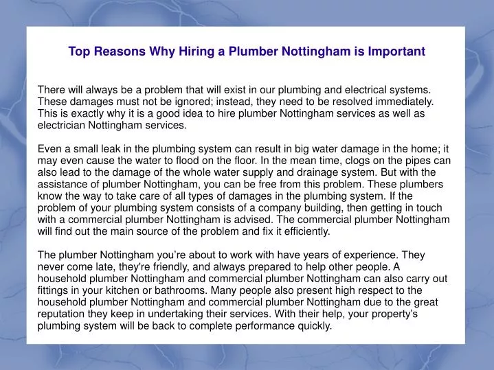 top reasons why hiring a plumber nottingham is important