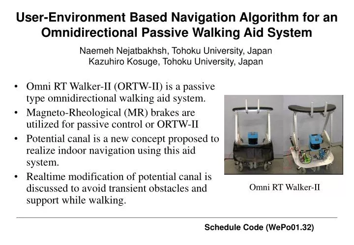 user environment based navigation algorithm for an omnidirectional passive walking aid system
