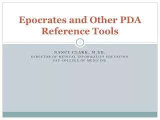 Epocrates and Other PDA Reference Tools