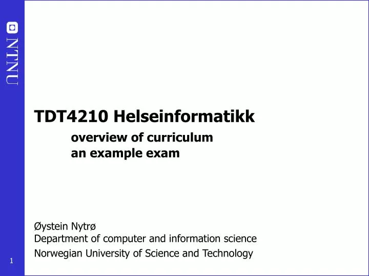tdt4210 helseinformatikk overview of curriculum an example exam