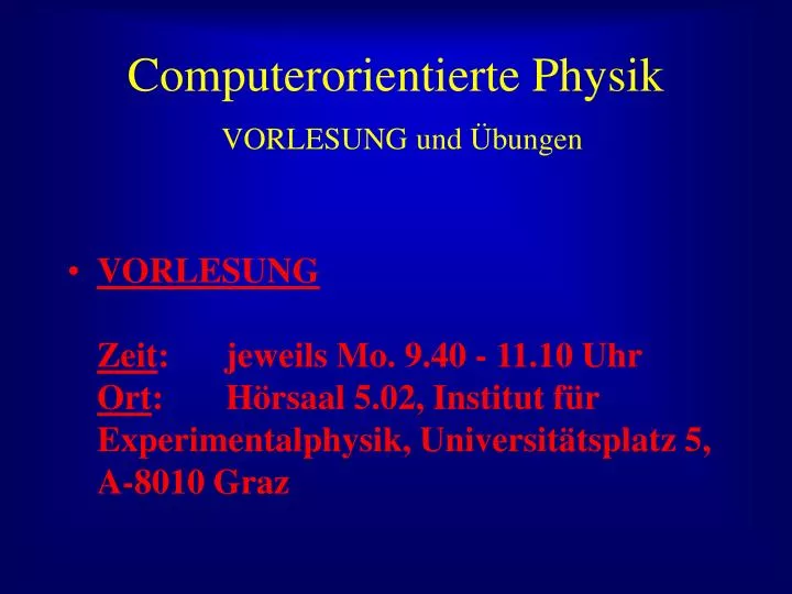 computerorientierte physik vorlesung und bungen