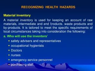 RECOGNIZING HEALTH HAZARDS