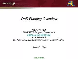 Nicole R. Fox SBIR/STTR Program Coordinator nicole.r.fox.civ@mail.mil 919-549-4395