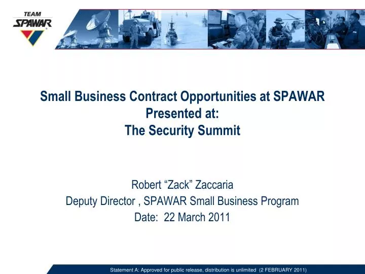 small business contract opportunities at spawar presented at the security summit