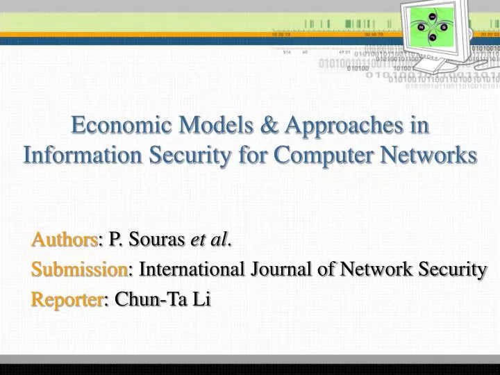 economic models approaches in information security for computer networks