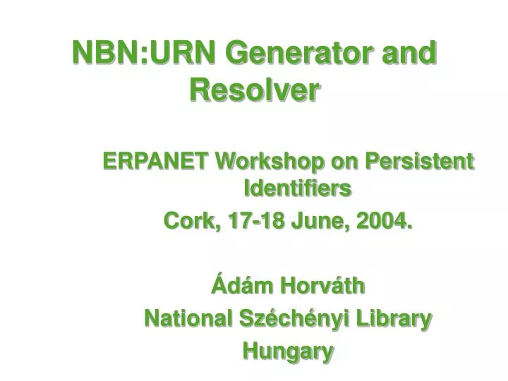 nbn urn generator and resolver