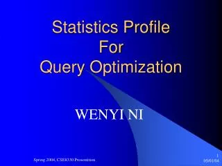 Statistics Profile For Query Optimization