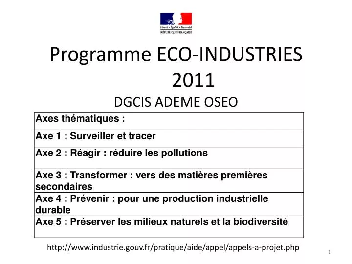 programme eco industries 2011 dgcis ademe oseo