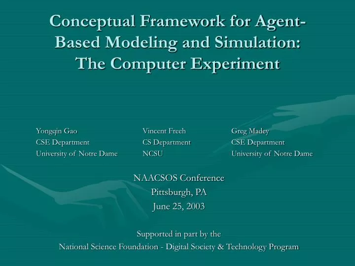 conceptual framework for agent based modeling and simulation the computer experiment