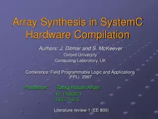 Array Synthesis in SystemC Hardware Compilation