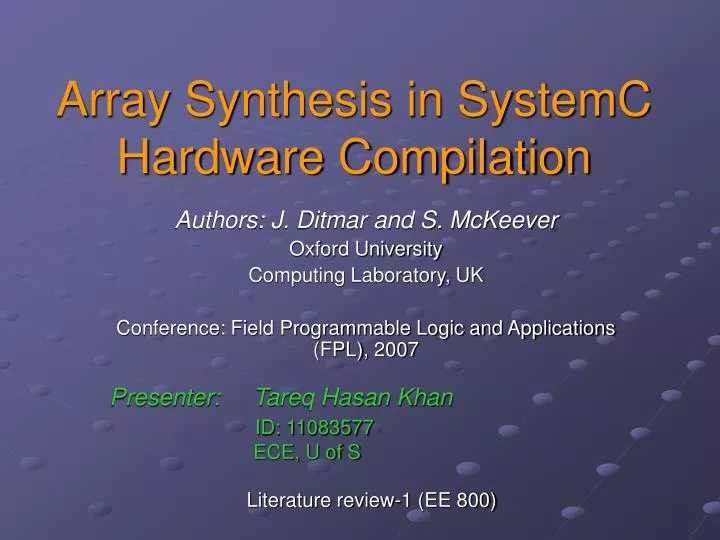 array synthesis in systemc hardware compilation