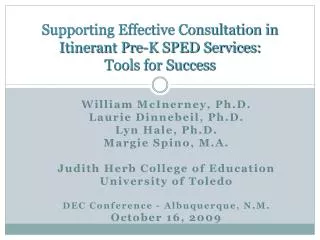 Supporting Effective Consultation in Itinerant Pre-K SPED Services: Tools for Success