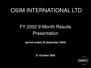 OSIM INTERNATIONAL LTD