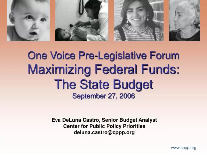 one voice pre legislative forum maximizing federal funds the state budget september 27 2006