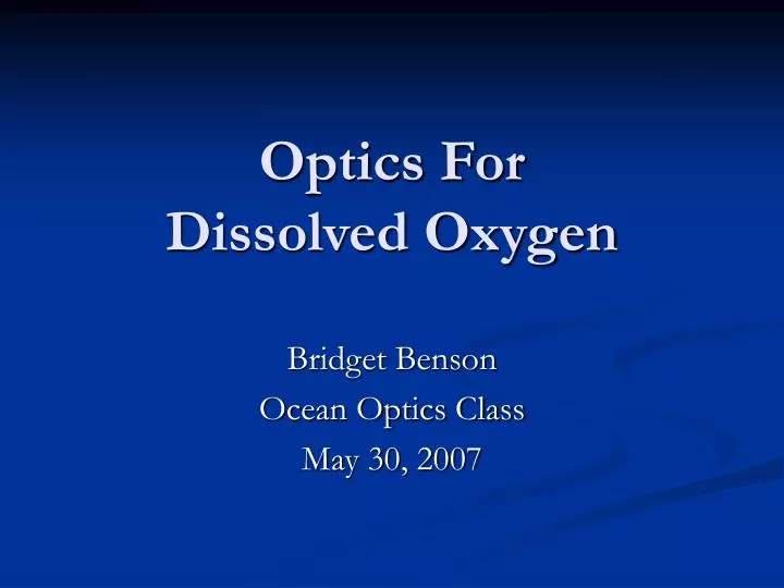 optics for dissolved oxygen