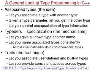 A General Look at Type Programming in C++