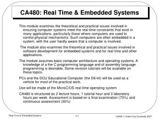 CA480: Real Time &amp; Embedded Systems