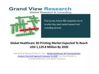 Healthcare 3D Printing Market Forecasts 2014 to 2020