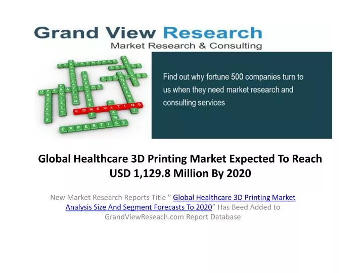 global healthcare 3d printing market expected to reach usd 1 129 8 million by 2020