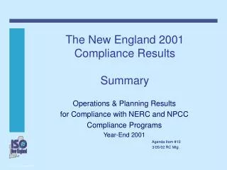 The New England 2001 Compliance Results Summary