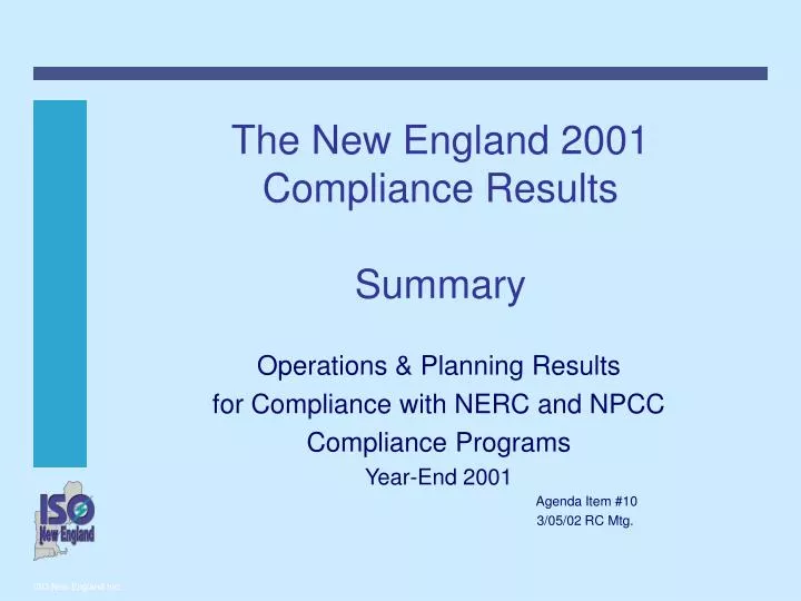 the new england 2001 compliance results summary