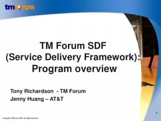 TM Forum SDF (Service Delivery Framework): Program overview