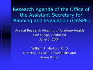 Research Agenda of the Office of the Assistant Secretary for Planning and Evaluation (OASPE)