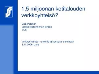 1 5 miljoonan kotitalouden verkkoyhteis