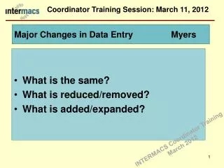 Coordinator Training Session: March 11, 2012