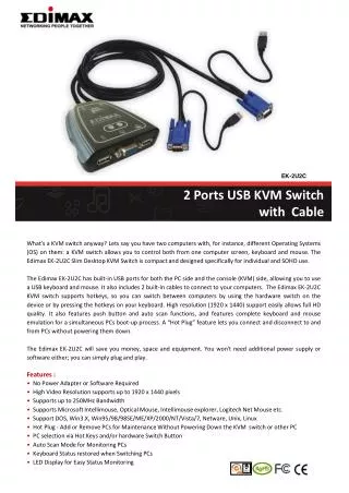2 Ports USB KVM Switch with Cable