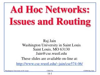 Ad Hoc Networks: Issues and Routing