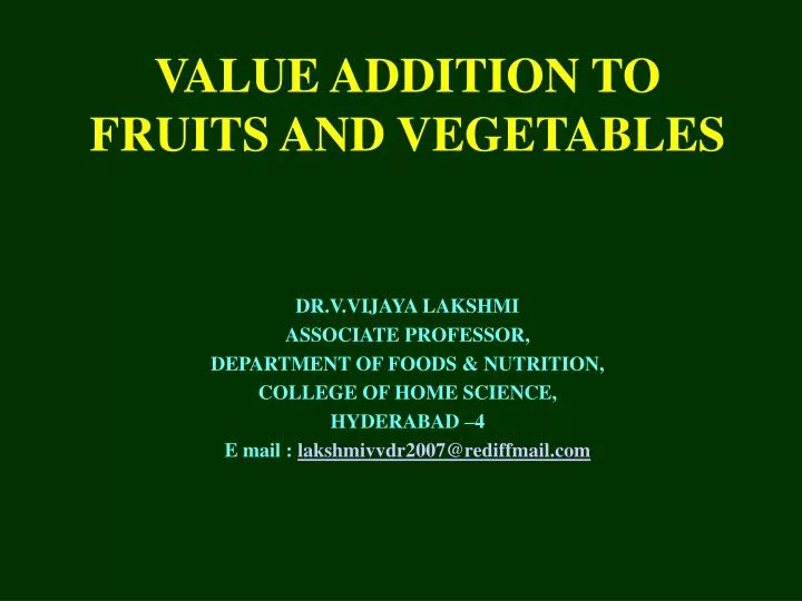 value addition to fruits and vegetables