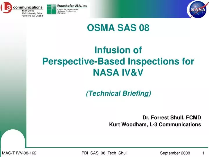 osma sas 08 infusion of perspective based inspections for nasa iv v technical briefing