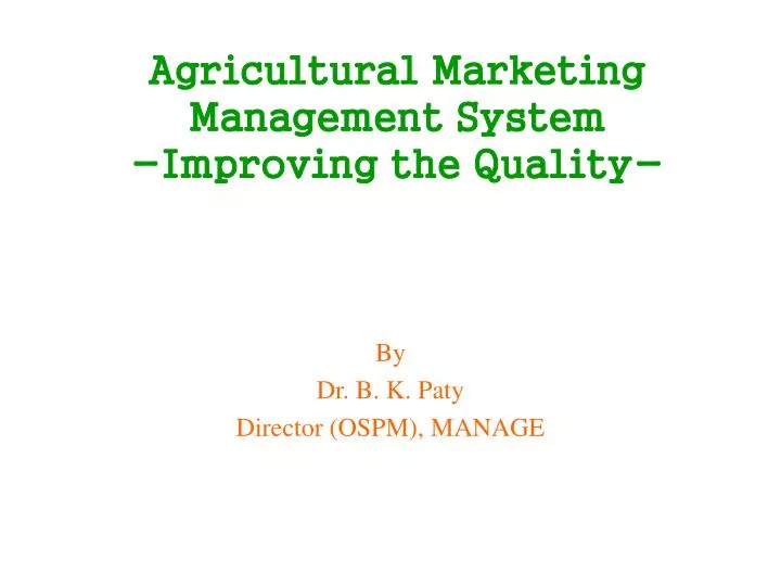 agricultural marketing management system improving the quality