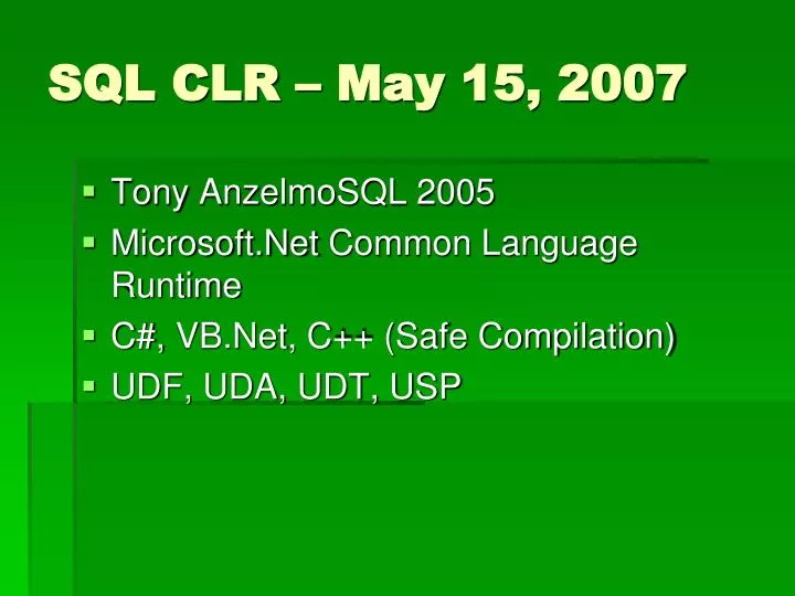 sql clr may 15 2007