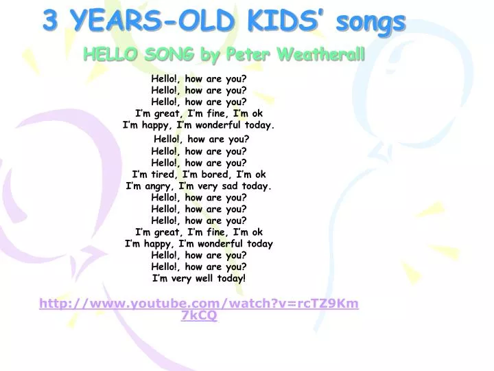 3 years old kids songs hello song by peter weatherall