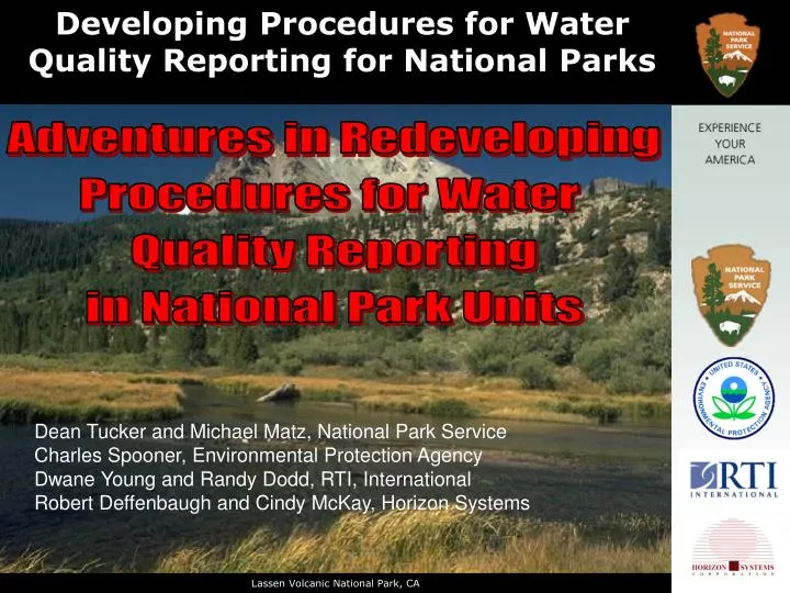 developing procedures for water quality reporting for national parks