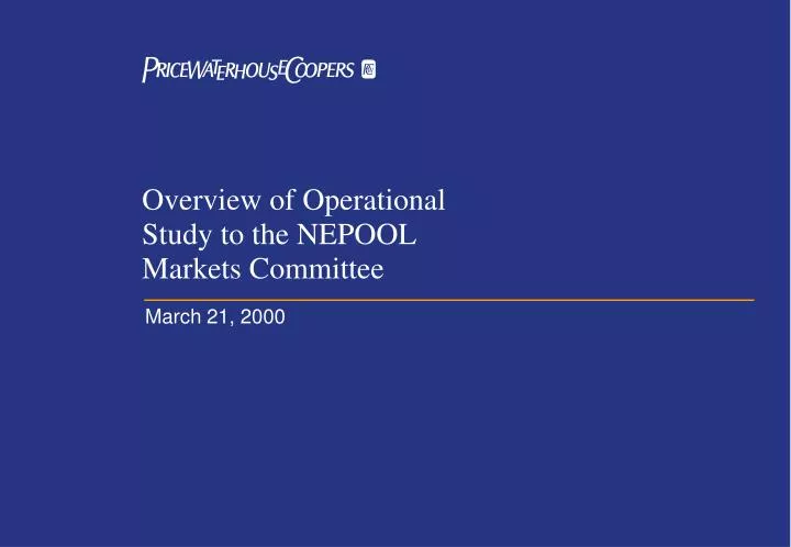 overview of operational study to the nepool markets committee