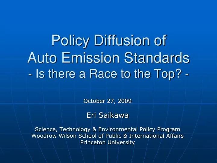 policy diffusion of auto emission standards is there a race to the top