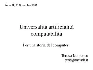 universalit artificialit computabilit