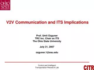 V2 V Communication and ITS Implications