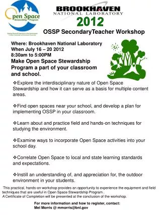 OSSP SecondaryTeacher Workshop