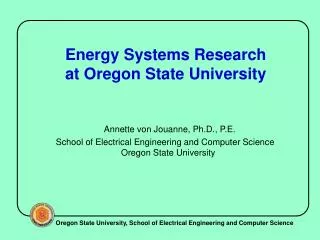 Energy Systems Research at Oregon State University