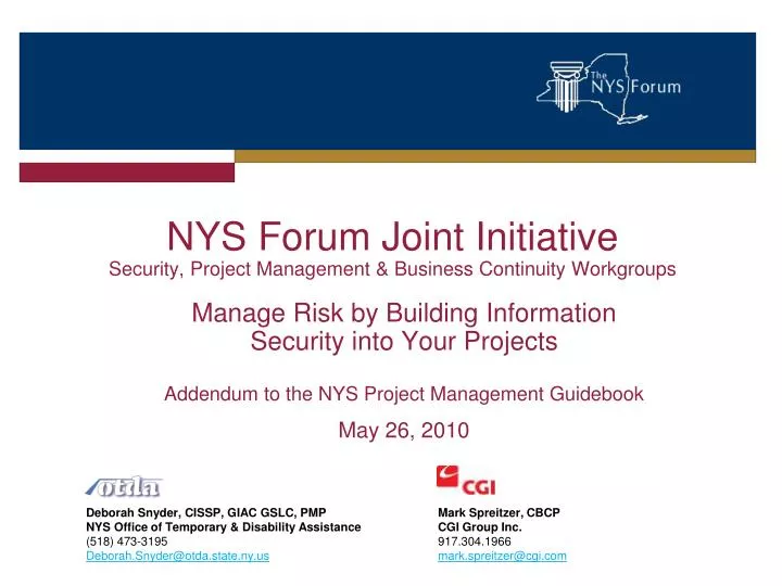 nys forum joint initiative security project management business continuity workgroups