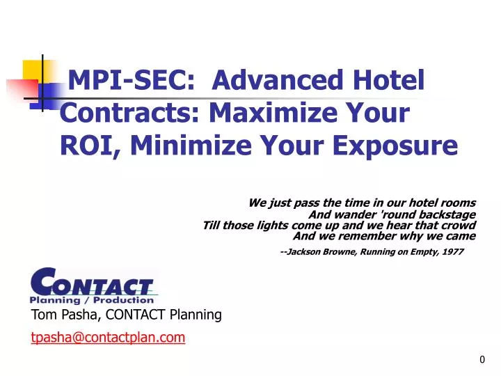 mpi sec advanced hotel contracts maximize your roi minimize your exposure