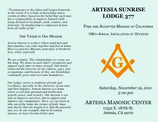 ARTESIA SUNRISE LODGE 377 F REE AND A CCEPTED M ASONS OF C ALIFORNIA