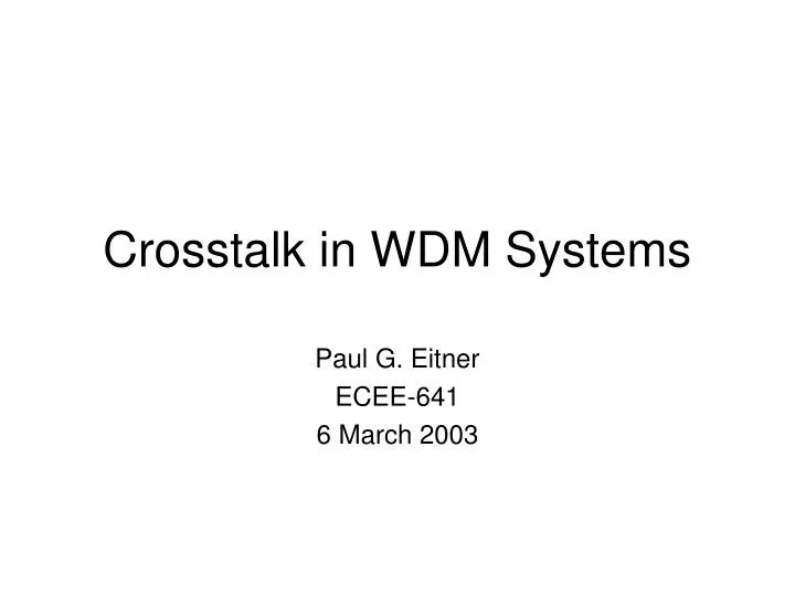 crosstalk in wdm systems